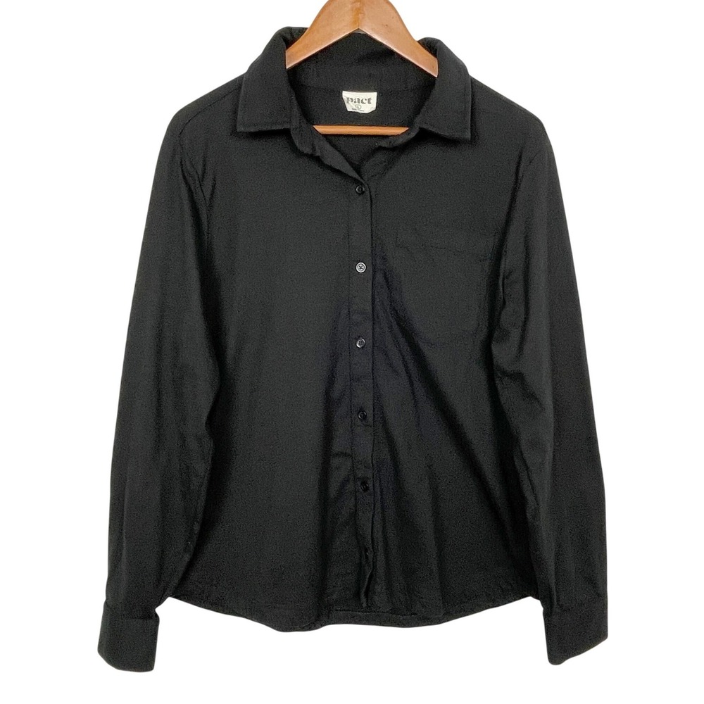 Pact Organic Cotton Long Sleeve Button Up Shirt Womens L Slub Knit Minimalist